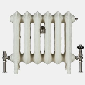 Rococo III 470mm Castrads bay window radiator in oatmeal finish